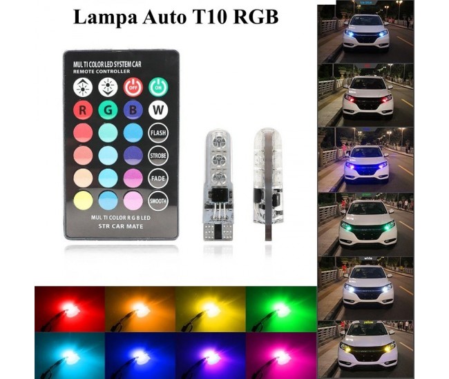 Led Auto T10 RGB 5050 12V-5W cu Telecomanda