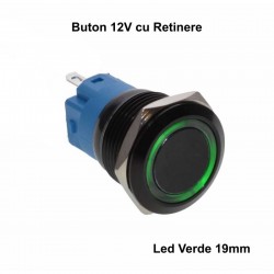 Push Buton Negru 19mm/Retinere cu Led Verde Push Buton Negru 19mm/Retinere cu Led Verde