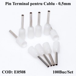 Pin Terminal de Cablu E0508 Alb, 100Buc/Set Pin Terminal de Cablu E0508 Alb, 100Buc/Set