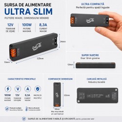 Sursa Alimentare LED 12V 100W 8.3A Ultra Slim 13mm DALBI