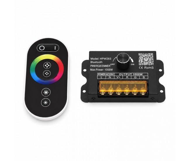 Controler Banda LED RGB 220V 1000W Bluetooth cu Telecomanda RF si Reglaj Manual HPW263