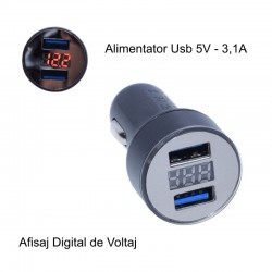 Incarcator Auto 2 x Usb 3,1A cu Voltmetru Incarcator Auto 2 x Usb 3,1A cu Voltmetru