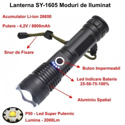 Lanterna 5 Moduri de Lumina cu Led P50 si Zoom SY-1605 Lanterna 5 Moduri de Lumina cu Led P50 si Zoom SY-1605