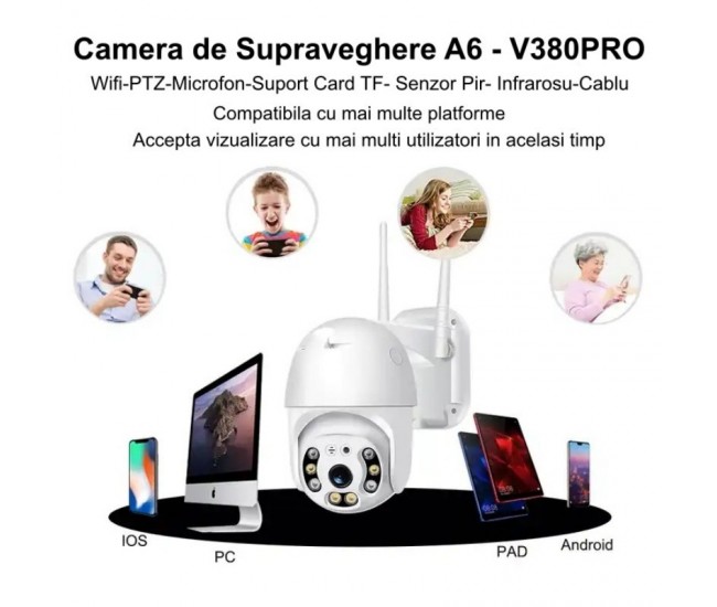 Camera de Supraveghere A6 cu PTZ 360˚ si IP - V380PRO