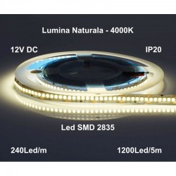Banda Led 12V Interior IP20-240led/m - 14W/m, Alb-Natural 4000K rola/5m Banda Led 12V Interior IP20-240led/m - 14W/m, Alb-Natural 4000K rola/5m