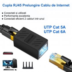 Adaptor RJ45 UTP mama - mama Negru CAT5/6 - cupla retea Ethernet