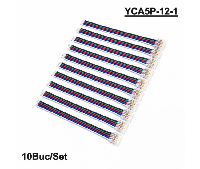 Conector Banda LED SMD RGBW 12mm 5 Pini cu Cablu 10cm Set 10 Buc YCA5P-12-1 DALBI