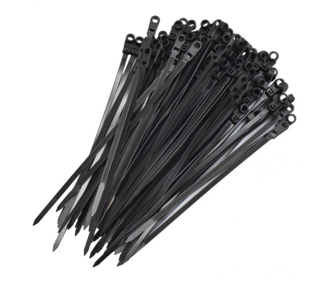 Colier de Plastic Negru 5 x 150mm, cu Cap Montabil - 100b/Set