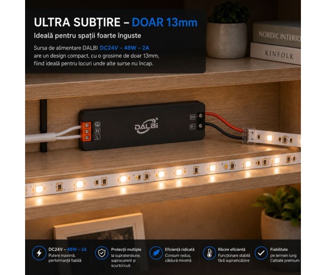 Sursa Alimentare LED 24V 48W 2A Ultra Slim 13mm DALBI