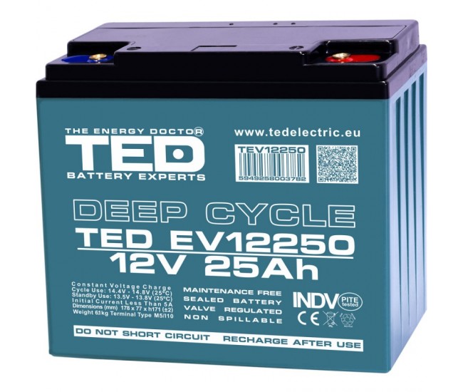 Acumulator 12V 25Ah Deep Cycle plumb-acid pentru scutere electrice, UPS si aplicatii industriale