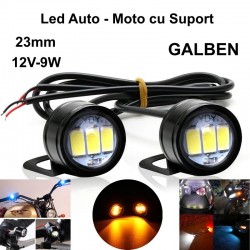 Led Auto 23mm cu Suport / 12V - 9W / GALBEN, 2 Buc/Set Led Auto 23mm cu Suport / 12V - 9W / GALBEN, 2 Buc/Set