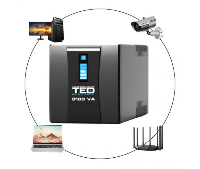 UPS 3100VA / 1800W LCD Line Interactive AVR 3 schuko USB TED