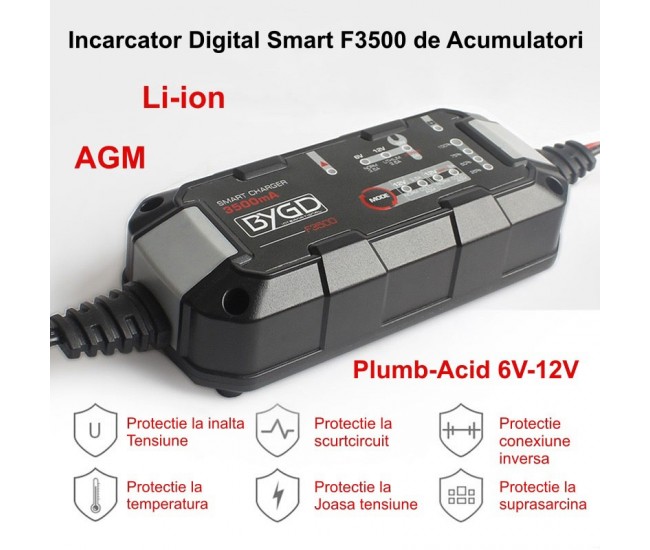 Incarcator Digital Smart F3500 de Acumulatori Li-ion / Plumb-Acid 6V-12V / AGM - BYGD