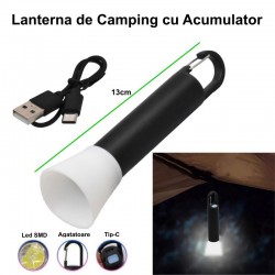 Lanterna de Camping 13cm cu Acumulator si Agatatoare Lanterna de Camping 13cm cu Acumulator si Agatatoare