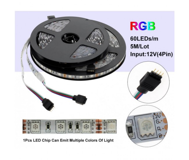 Banda Led RGB 5050 - 60led/m Interior IP20 - 12V - 5m/Rol