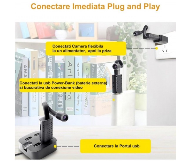 Camera de Supraveghere Mini HD Flexibila cu IP / APP - V380Pro