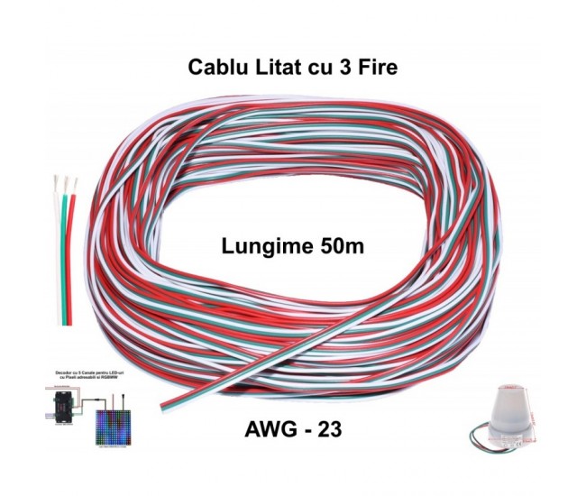 Cablu Alimentare Led RGB 3 Fire, 50m/Rola