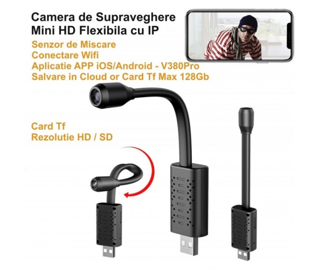 Camera de Supraveghere Mini HD Flexibila cu IP / APP - V380Pro