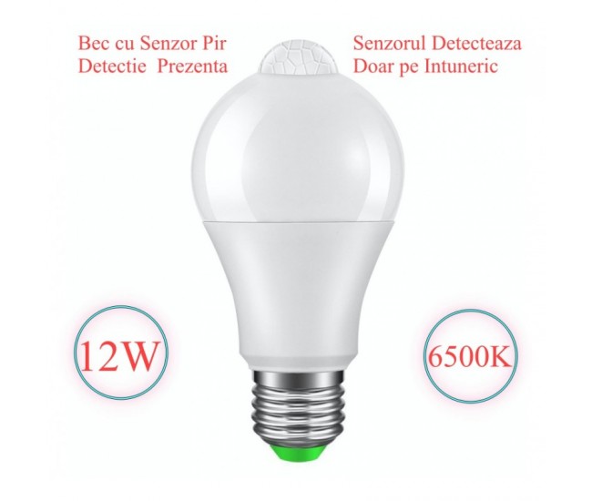 Bec cu LED si Senzor de Miscare  E27-12W-6500K