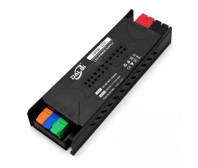 Sursa Alimentare LED 12V 100W 8.3A Slim cu Conectare Rapida Push-In, Carcasa Aluminiu DALBI