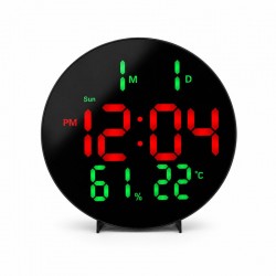 Ceas Digital LED Rotund 26cm Rosu-Verde cu Telecomanda, Temperatura si Umiditate 3813L DALBI