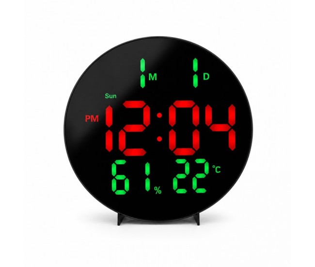 Ceas Digital LED Rotund 26cm Rosu-Verde cu Telecomanda, Temperatura si Umiditate 3813L DALBI