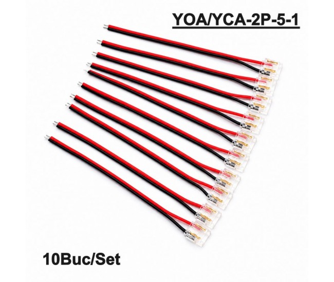 Conector Banda LED COB/SMD Monocolor 5mm 2 Pini cu Cablu 10cm Set 10 Buc YOA/YCA2P5-1 DALBI