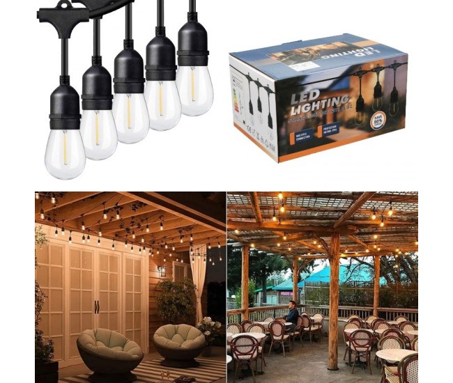 Ghirlanda Luminoasa cu Incarcare Solara, 5 metri cu 10 Becuri Led E27 Lumina Calda