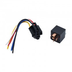Releu Auto 12V 40A cu 5 Pini, Soclu si Fire de 16 cm