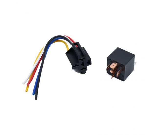 Releu Auto 12V 40A cu 5 Pini, Soclu si Fire de 16 cm