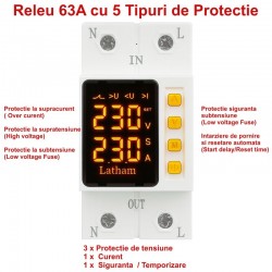 Releu Electronic de Protectie reglabil 1-63A la Supratensiune, Subtensiune si Supracurent Dalbi AVR-63 Releu Electronic de Protectie reglabil 1-63A la Supratensiune, Subtensiune si Supracurent Dalbi AVR-63