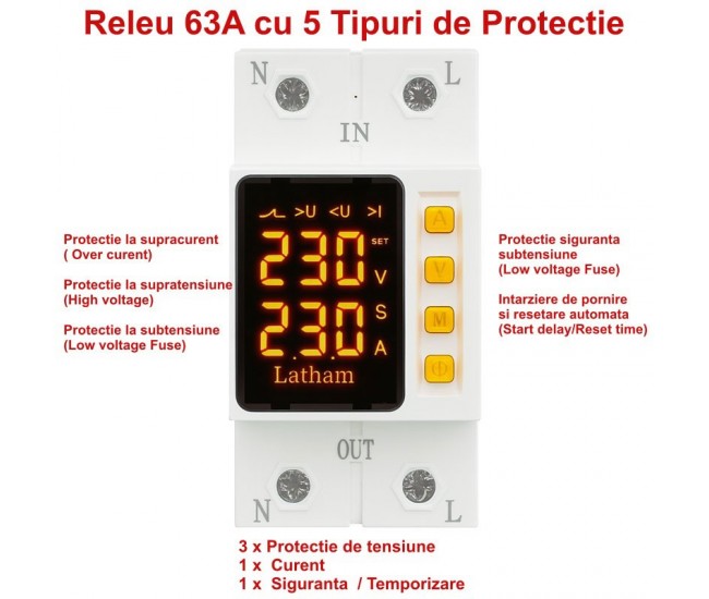 Releu Electronic de Protectie reglabil 1-63A la Supratensiune, Subtensiune si Supracurent Dalbi AVR-63