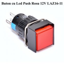 Push Buton Patrat Rosu 12V - 16mm Push Buton Patrat Rosu 12V - 16mm