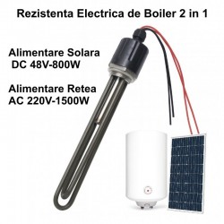 Rezistenta Electrica Boiler 2 in 1 Solara - DC 48V / 800W si AC 220V / 1500W, cu Termostat 85˚ - Dalbi