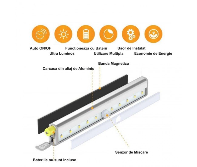 Lampa de Mobila cu 6 Led si Senzor - 2 x AAA