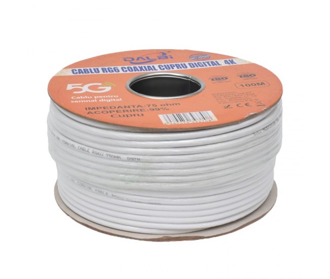 Cablu Coaxial TV UHD 4K DIGITAL - RG6 Cupru - 100m/Rol