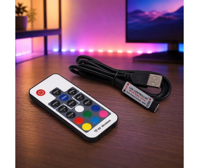 Controler USB pentru Banda LED RGB cu Telecomanda RF 17 Taste DALBI