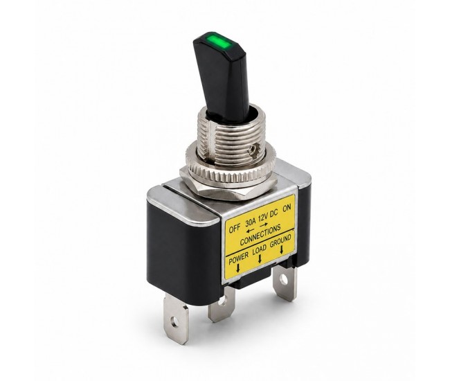 Intrerupator cu Maneta si LED Verde 12V 30A, ON/OFF, 3 Pini