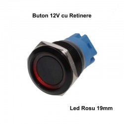 Push Buton Negru 19mm/Retinere cu Led Rosu Push Buton Negru 19mm/Retinere cu Led Rosu