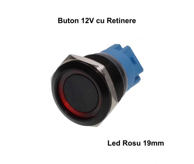 Push Buton Negru 19mm/Retinere cu Led Rosu