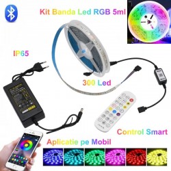 Kit Banda Led 5050 RGB IP65 / 5m cu Bluetooth + Telecomanda Kit Banda Led 5050 RGB IP65 / 5m cu Bluetooth + Telecomanda