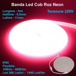 Banda Led Cob Roz Intens Neon Flex - 288led/m - IP65 / 220V - 10W/ml / Rola 5ml