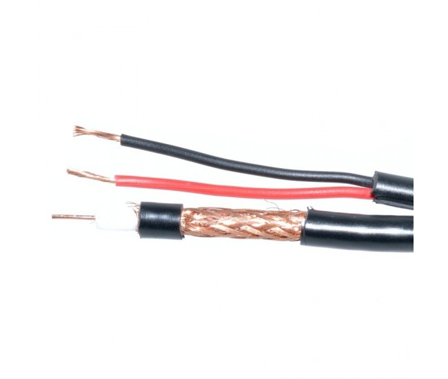 Cablu Coaxial RG6 + 2 X 0,75MM, Negru - 100M/ROL