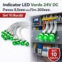 Indicator LED Verde 24V DC Panou 9,5mm cu Fire 20cm Set 10 Bucati