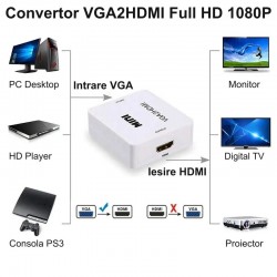 Convertor mini VGA2HDMI / VGA - HDMI - 1080P / HDV-552 Convertor mini VGA2HDMI / VGA - HDMI - 1080P / HDV-552