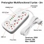 Prelungitor Multifunctional 5 prize - 2m cu 4 x USB 2,1A - PD si Intrerupator