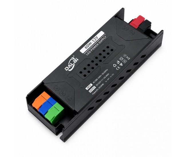 Sursa Alimentare LED 12V 60W 5A Slim cu Conectare Rapida Push-In, Carcasa Aluminiu DALBI