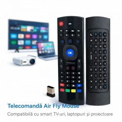 Telecomanda Universala Inteligenta Air Fly Mouse MX-3 cu Comanda Vocala, Wireless, pentru Smart TV, Android TV, PC si Proiector