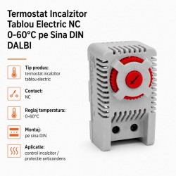 Termostat Tablou Electric NC 0-60°C pentru Incalzire pe Sina DIN DALBI