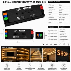 Sursa Alimentare LED 12V 400W 33.3A Slim cu Conectare Rapida Push-In, Carcasa Aluminiu DALBI